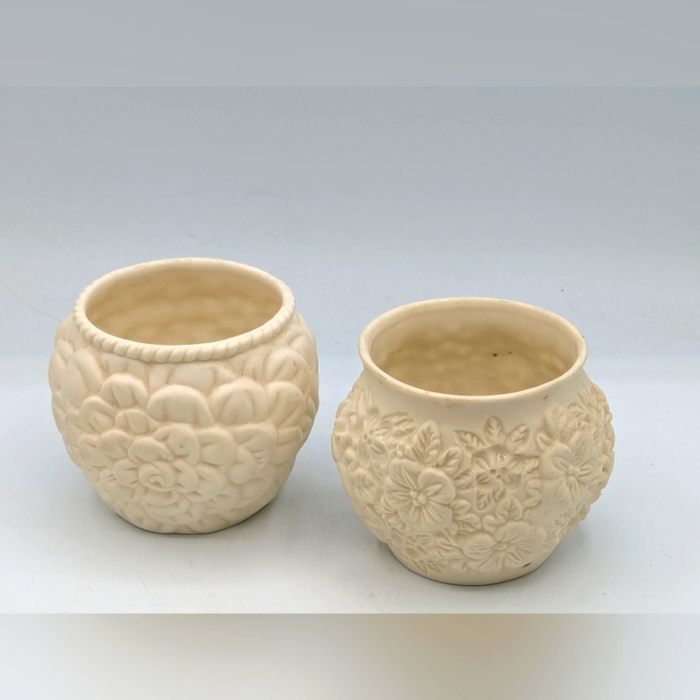 Partylite Votive Candle Holders Bisque Porcelain Garden Flowers Set of 2